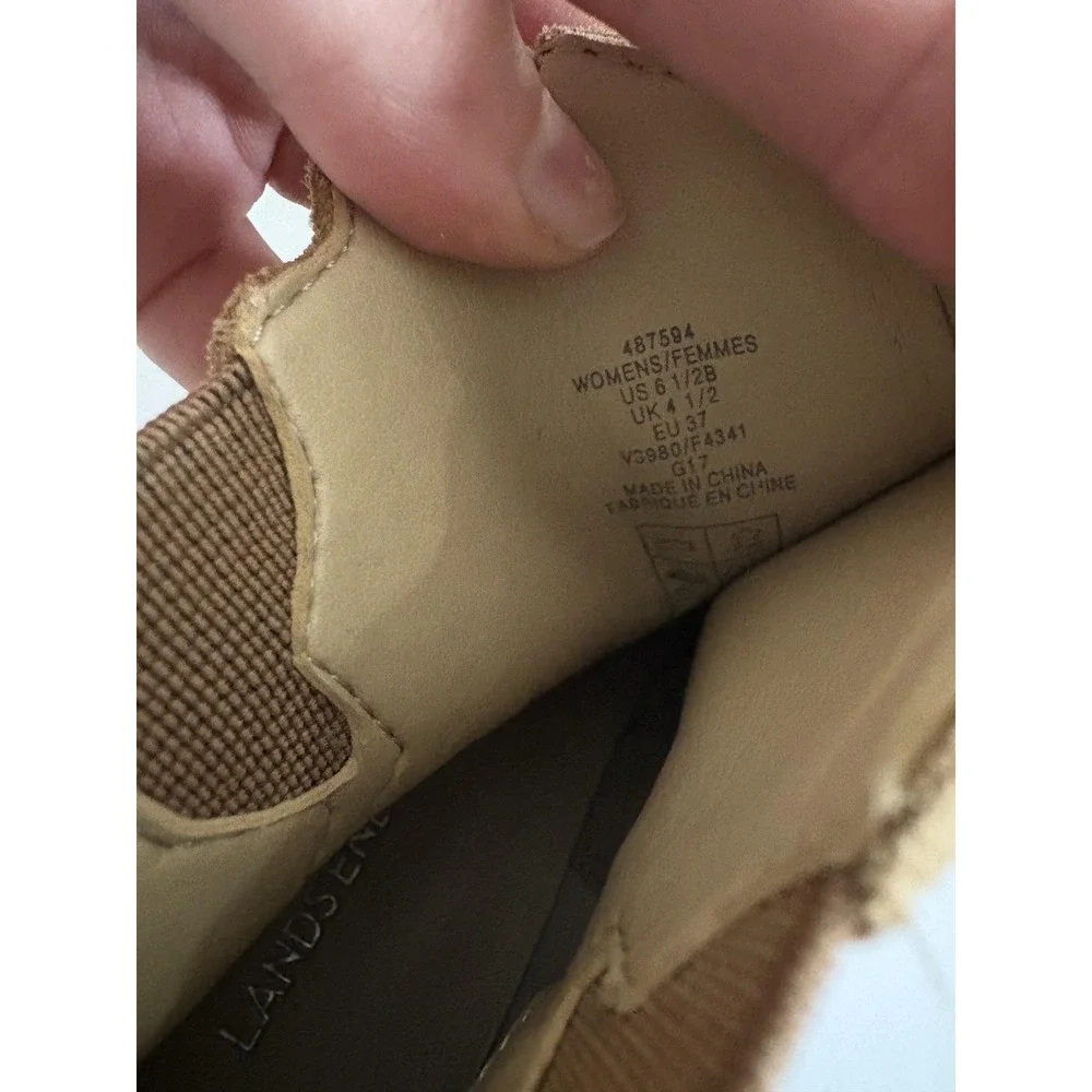 Lands' End Boots Womens Size 6.5 Tan Suede Ankle Booties‎ Scalloped Back Zip